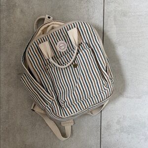 Canvas Striped Mini Backpack - Beige Blue Brown Rylee and cru